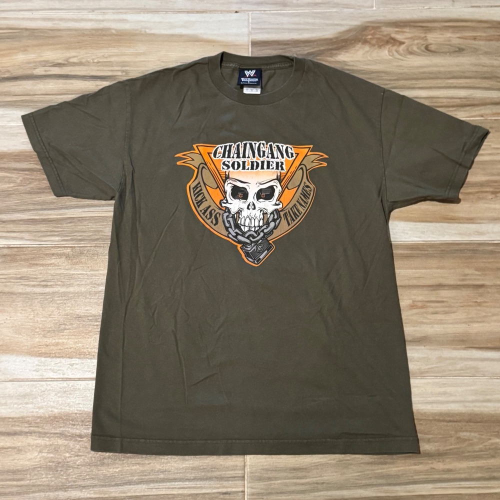 WWE John Cena Chaingang Soldier T-Shirt Olive Green 2005 Vintage Mens Large